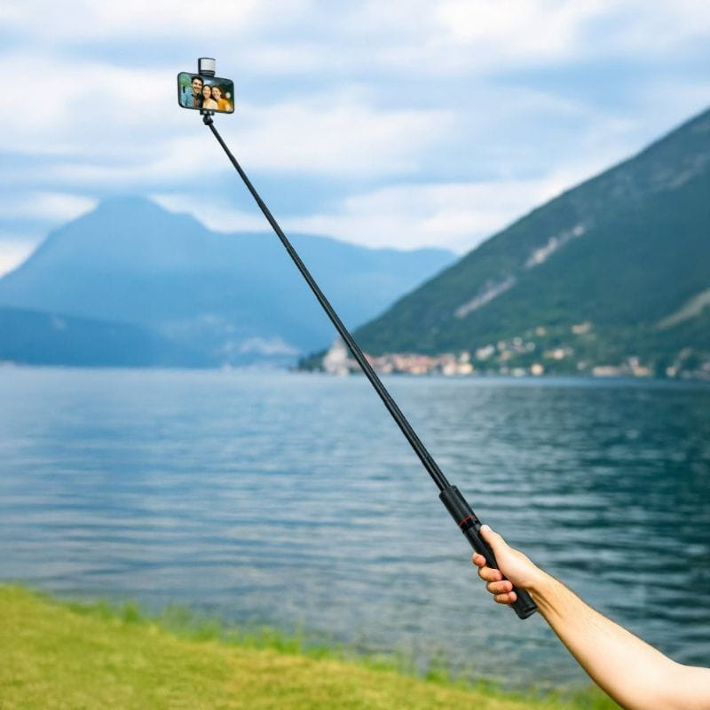 OBAL:ME SelfiePod High Glow Gimbal Tripod con barra extensible, estabilizador, luz LED potente y mando a distancia para selfies y video nítidos