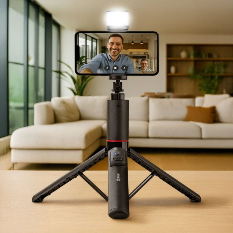 OBAL:ME SelfiePod High Glow Gimbal Tripod con trípode estable, gimbal, luz LED alta, soporte para smartphone y mando Bluetooth desmontable