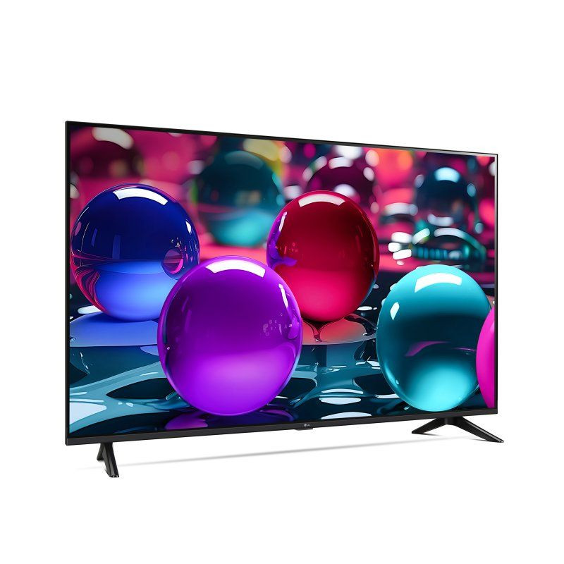 LG AI 50UA73006LA 50 pouces 4K Ultra HD LED noir avec cadre fin, écran lumineux aux couleurs vives et pieds écartés pour une stabilité élégante
