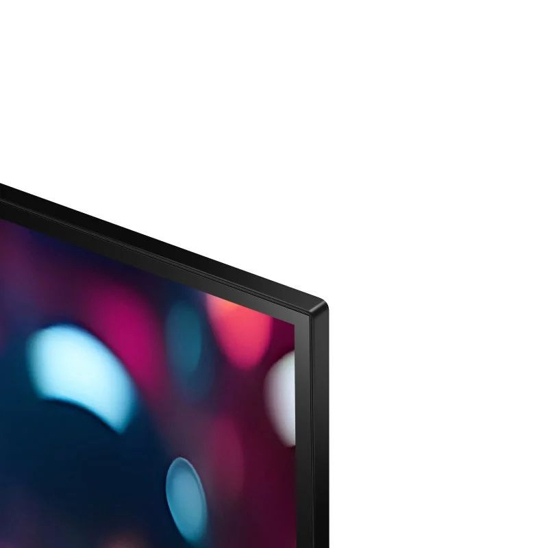 Cadre fin noir d un téléviseur 50 pouces LG AI 4K Ultra HD LED, angle droit avec écran aux reflets colorés et bordures fines pour un design élégant