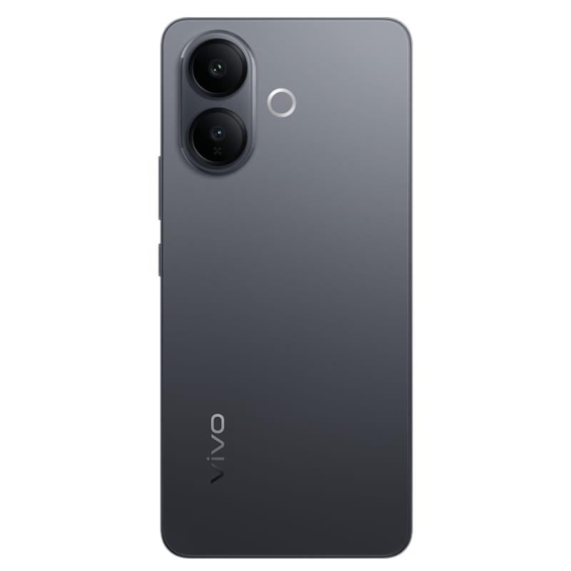 Parte trasera del Vivo V60 Lite 5G en negro, acabado mate, doble cámara vertical con anillo de flash, logo Vivo inferior, bordes curvos elegantes