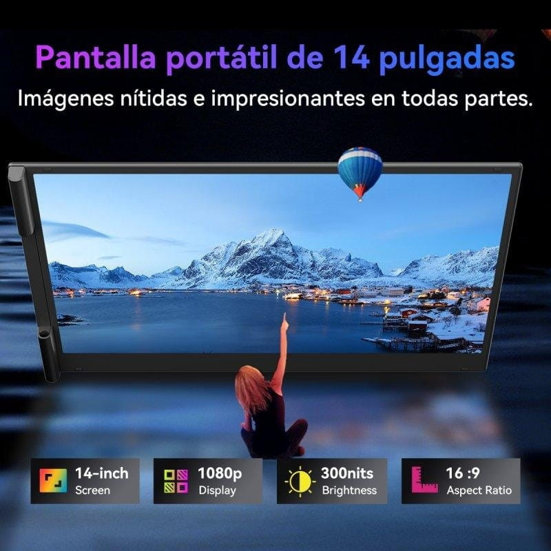 Blackview SCM6 14 FHD IPS, monitor portátil con pantalla 1080p, brillo 300 nits y formato 16:9; diseño delgado ideal para llevar y disfrutar imágenes