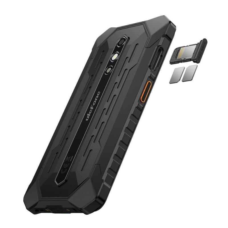 Ulefone RugKing 2 Pro 4Go/128Go Noir avec coque robuste antichoc, dos texturé, double caméra verticale, port renforcé orange et tiroir double SIM + microSD