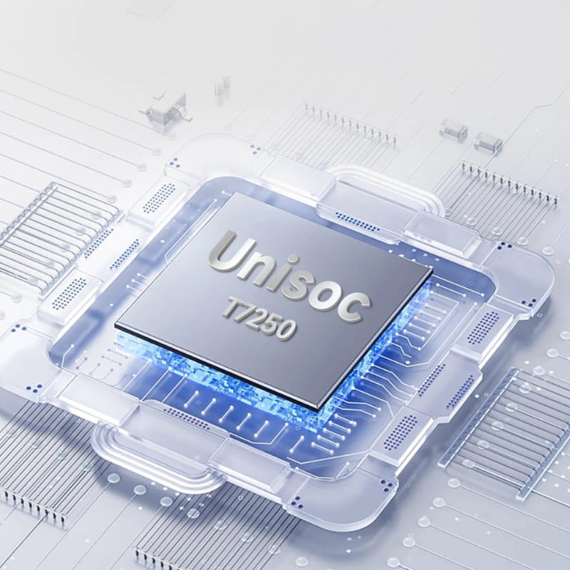 Processeur Unisoc T7250 mis en avant sur circuit argenté, design futuriste et lumineux pour Ulefone RugKing 2 Pro 4Go 128Go Noir