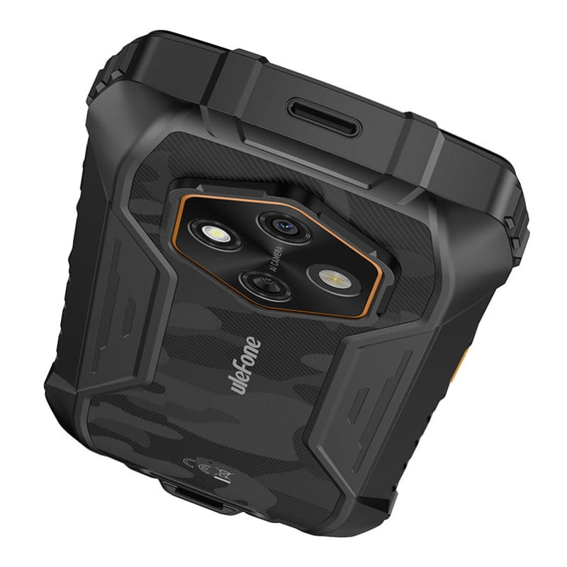 Ulefone RugKing 4 Pro 8Go/256Go Noir, coque robuste noir camo, dos texturé, triple module photo avec flash, contours renforcés et port supérieur centré