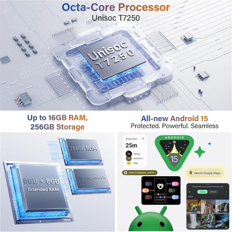 Ulefone RugKing 4 Pro 8Go/256Go Orange avec processeur octa‑cœur Unisoc T7250, jusqu’à 16 Go RAM étendue, 256 Go stockage et Android 15 moderne