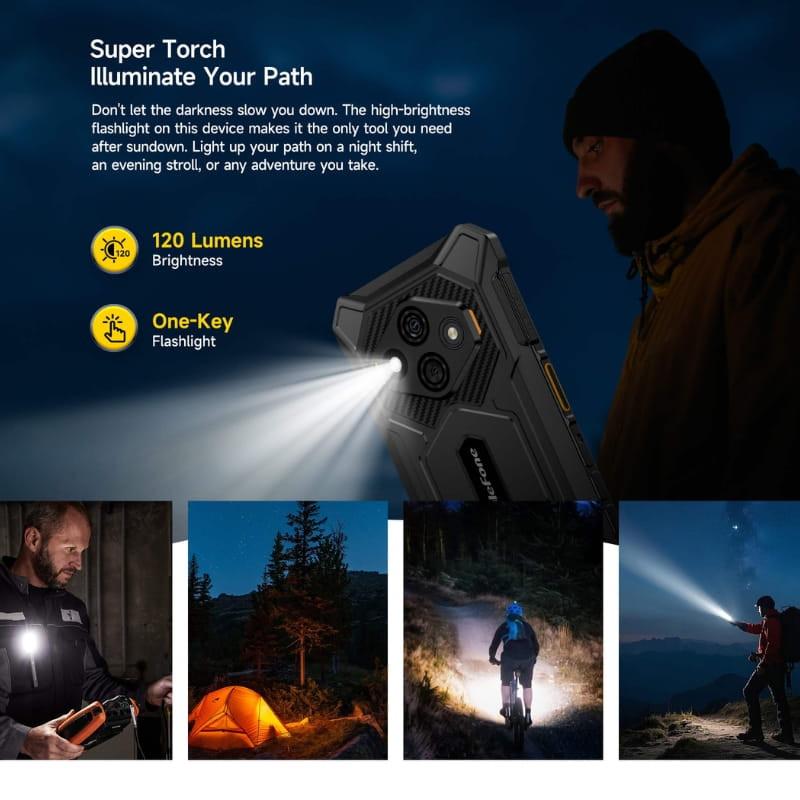 Ulefone RugKing 3 Pro 8Go/128Go Noir avec lampe torche 120 lumens, bouton dédié, coque robuste antichoc, triple caméra arrière et finitions noires rugged