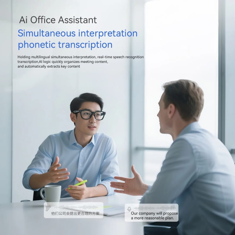 Blackview BV100 Negro - Gafas inteligentes con montura negra, diseño moderno, cámara frontal discreta y asistente AI para transcripción e interpretación