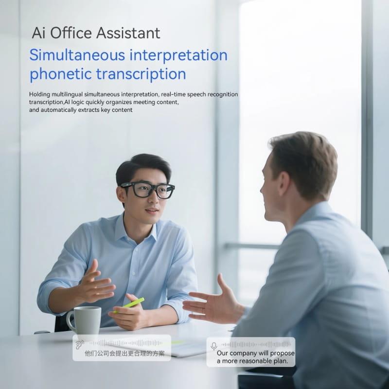 Blackview BV100 Negro - Gafas inteligentes con montura negra, diseño moderno, cámara frontal discreta y asistente AI para transcripción e interpretación