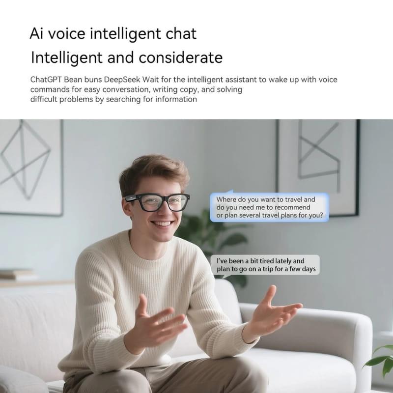 Blackview BV100 Negro - Gafas inteligentes con montura negra, lentes transparentes y micrófono; diseño moderno, ligera y pensada para chat por voz y