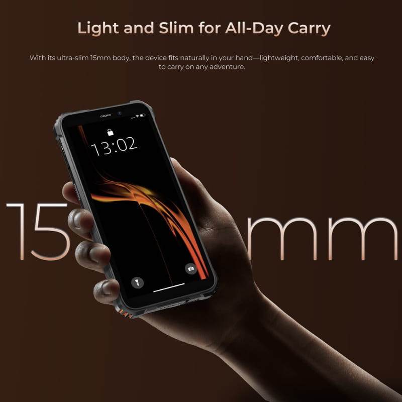 Oukitel G3 4Go/256Go Noir, smartphone fin 15 mm, écran bord à bord, silhouette légère et ergonomique, prise en main confortable pour un usage quotidien