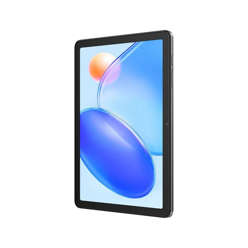 Blackview Tab 20 WiFi 10.1 polegadas cinzento com ecrã amplo, moldura fina e câmara frontal central. Corpo delgado e acabamento metálico elegante.