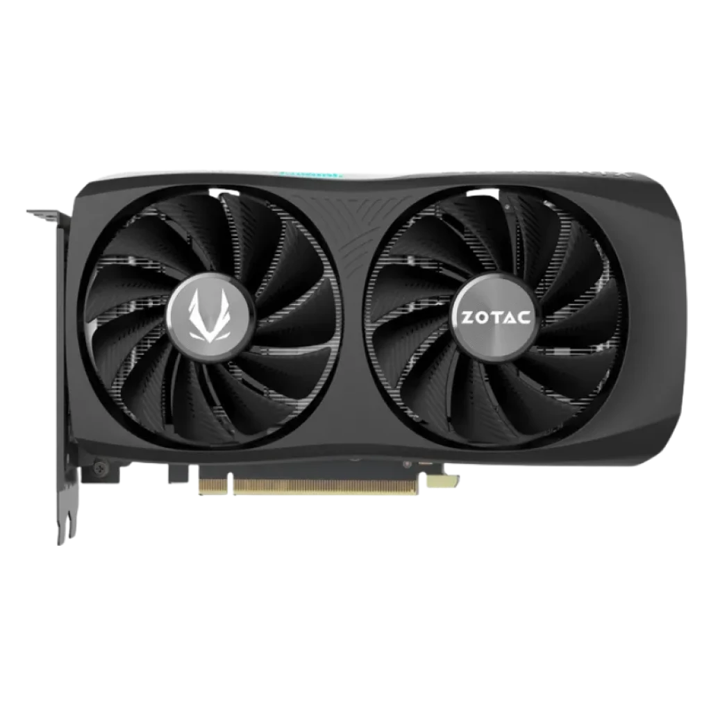 Placa gráfica Zotac GeForce RTX 4060 Ti 8 GB Twin Edge, vista frontal com duas ventoinhas