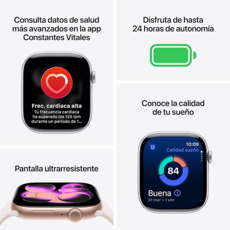 Apple Watch Series 11 GPS 42 mm em alumínio ouro rosa com pulseira desportiva S/M; ecrã ultrarresistente, monitorização cardíaca e do sono, bateria até