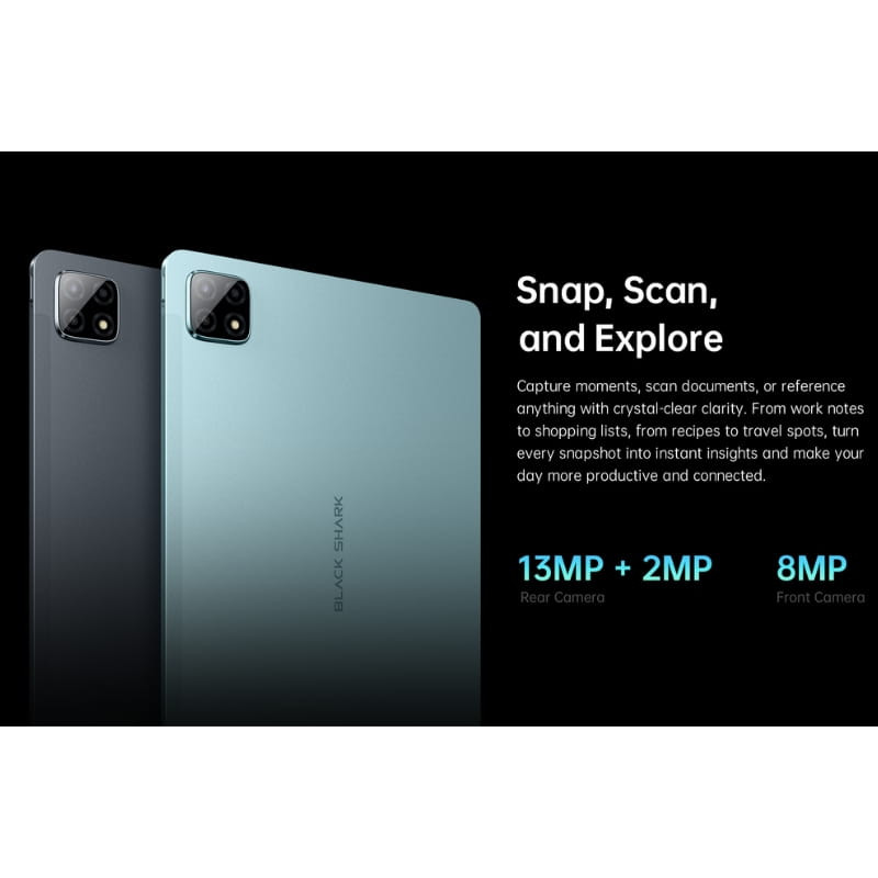 Tablet Black Shark Pad 7 Pro 11 pulgadas en azul con doble cámara trasera 13MP+2MP y cámara frontal 8MP; diseño delgado con acabado mate elegante