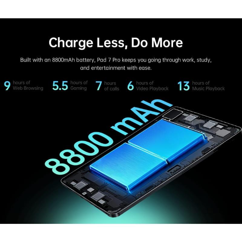 Black Shark Pad 7 Pro 11 8GB/256GB 4G Negro con batería 8800 mAh destacada; placa interna y componentes visibles, enfoque en autonomía y rendimiento