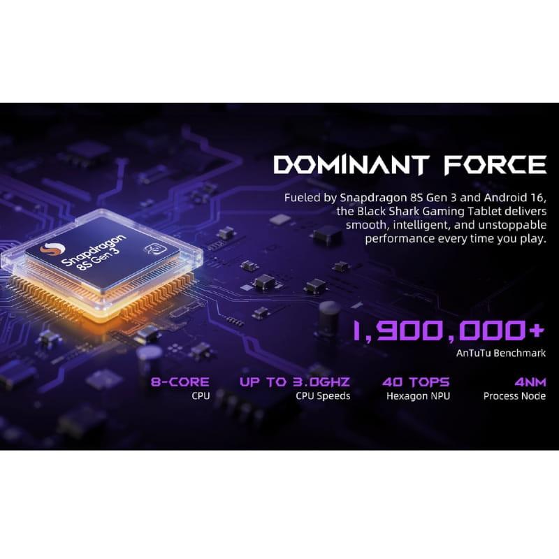 Black Shark Pad Gaming 8,8" WiFi Negro con chip Snapdragon 8s Gen 3, CPU de 8 núcleos, hasta 3.0 GHz y NPU Hexagon 40 TOPS, rendimiento dominante