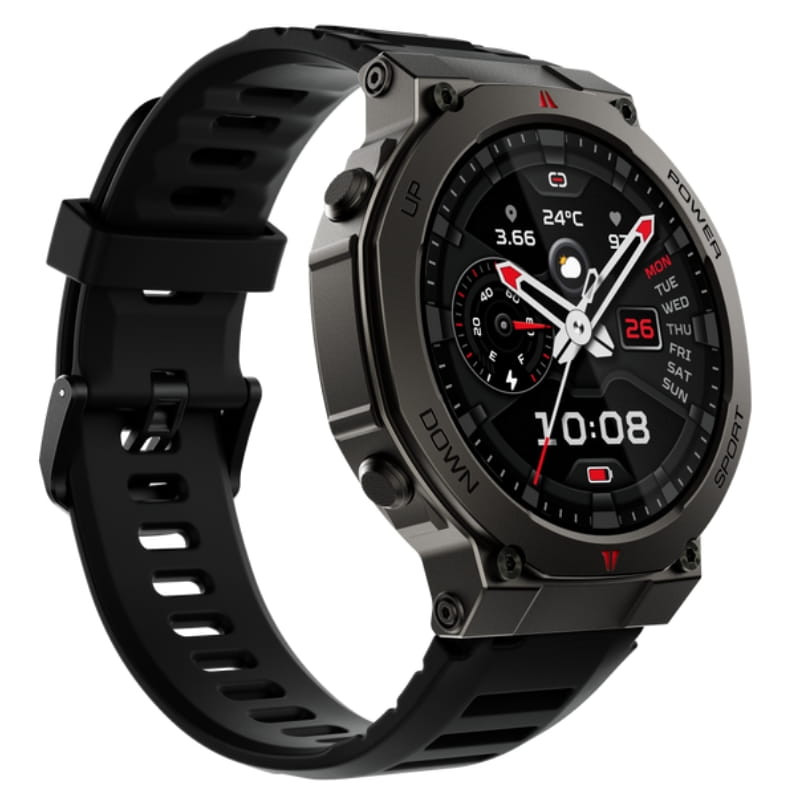 Black Shark GS3 Ultra Negro, smartwatch robusto con caja metálica gris, bisel octogonal, correa de silicona negra y pantalla circular con esferas deportivas