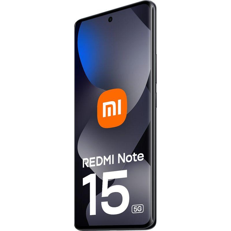 Xiaomi Redmi Note 15 5G 8GB/256GB Preto com tela ampla quase sem bordas, furo central para câmera frontal e acabamento elegante em preto brilhante