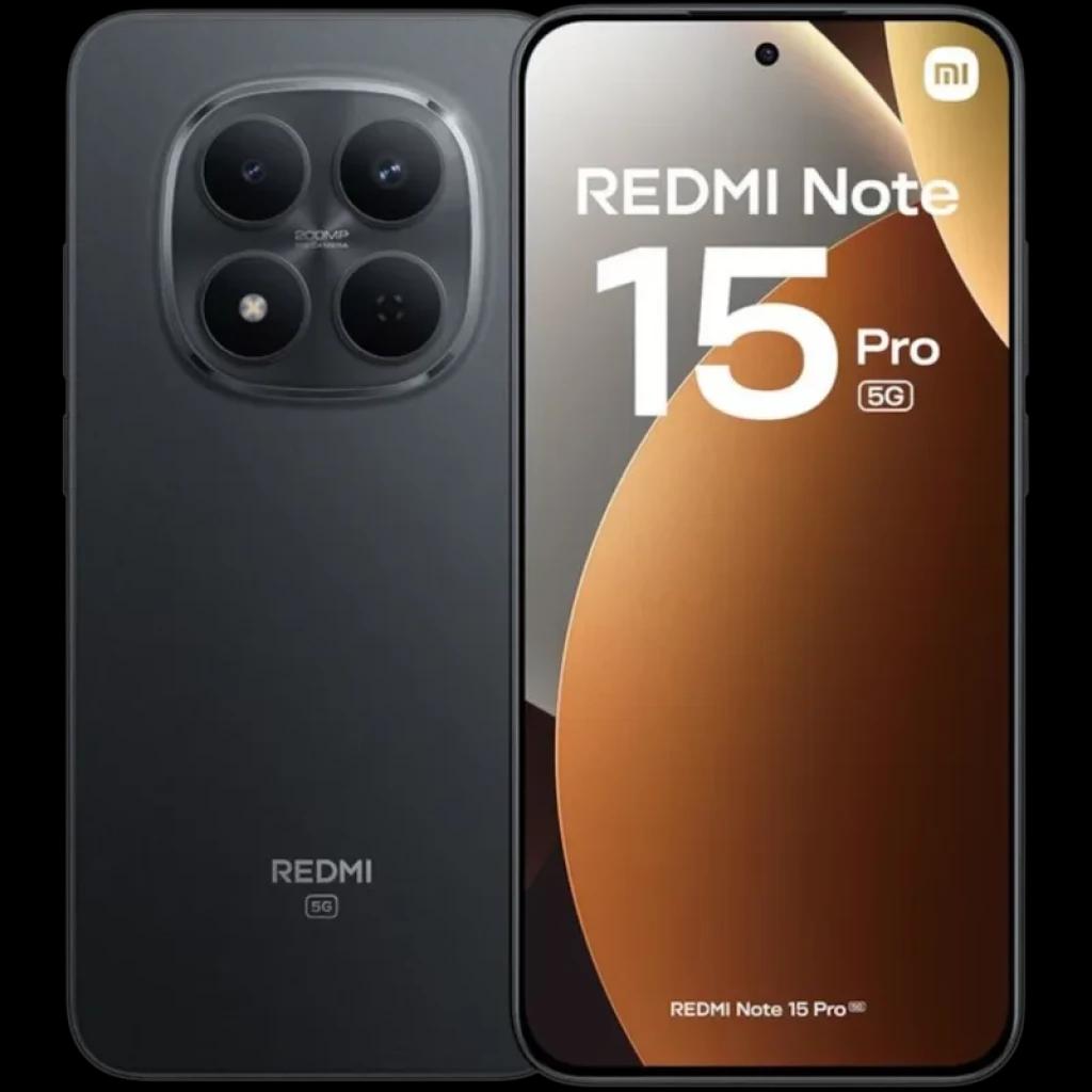 Xiaomi Redmi Note 15 Pro 5G 8GB/256GB Preto com tela curva, furo central para câmera frontal e módulo traseiro circular com três lentes e flash LED