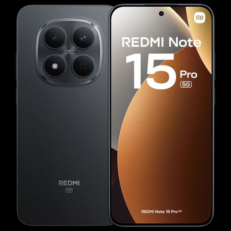 Xiaomi Redmi Note 15 Pro 5G 12GB/512GB Preto com tela curva, furo central para câmera frontal e módulo traseiro circular com três lentes e flash LED