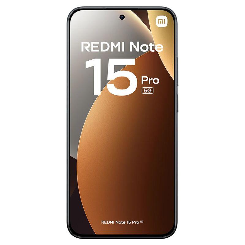 Xiaomi Redmi Note 15 Pro 5G 8GB/256GB Preto com tela ampla de bordas finas, furo central para câmera frontal e design elegante em preto mate