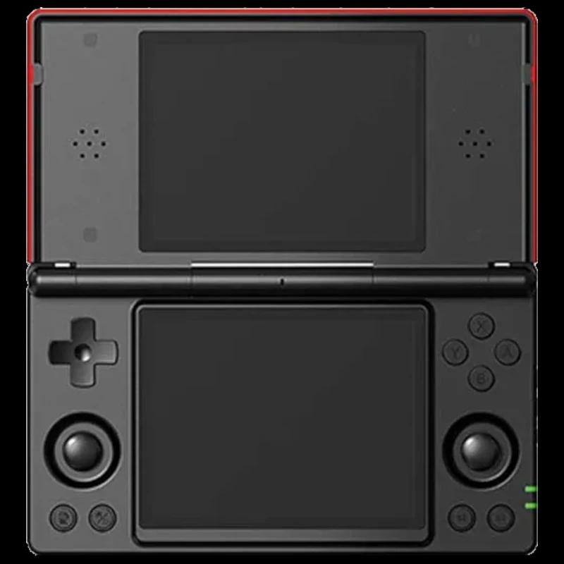 Anbernic RG DS Negra - Consola retro con doble pantalla, carcasa negra con bordes rojos, cruceta, dos joysticks, botones ABXY y altavoces frontales