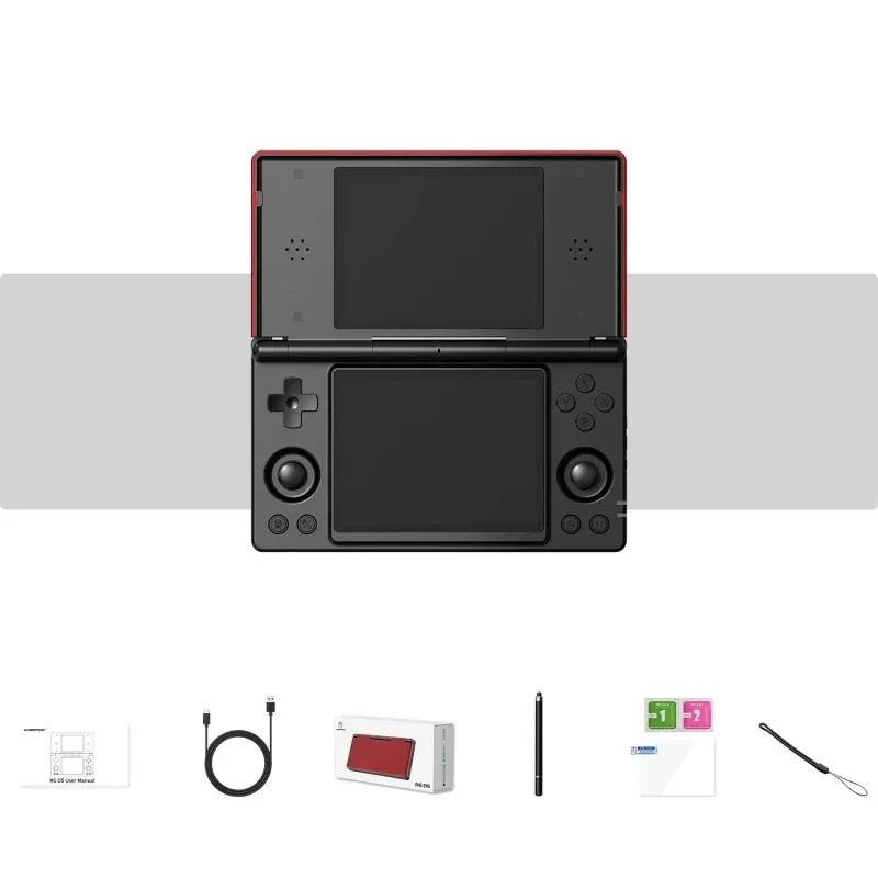 Anbernic RG DS Negra - Consola retro plegable con doble pantalla, botones ABXY, dos joysticks, cruceta, lápiz táctil, cable USB y protector de pantalla