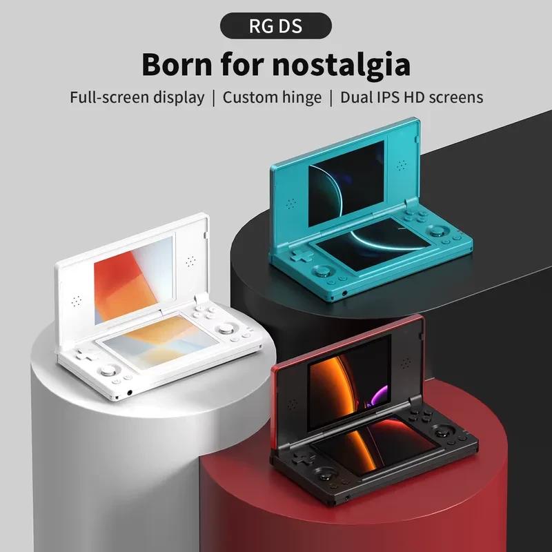 Anbernic RG DS Negra - Consola retro plegable con doble pantalla IPS HD, bisagra reforzada, botones frontales y cruceta, diseño compacto y moderno