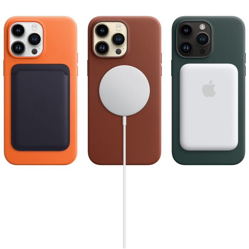 iPhone 14 Pro Max 128GB Negro Espacial reacondicionado premium con fundas MagSafe: tarjetero, cargador circular y batería externa, cámaras triples y bordes