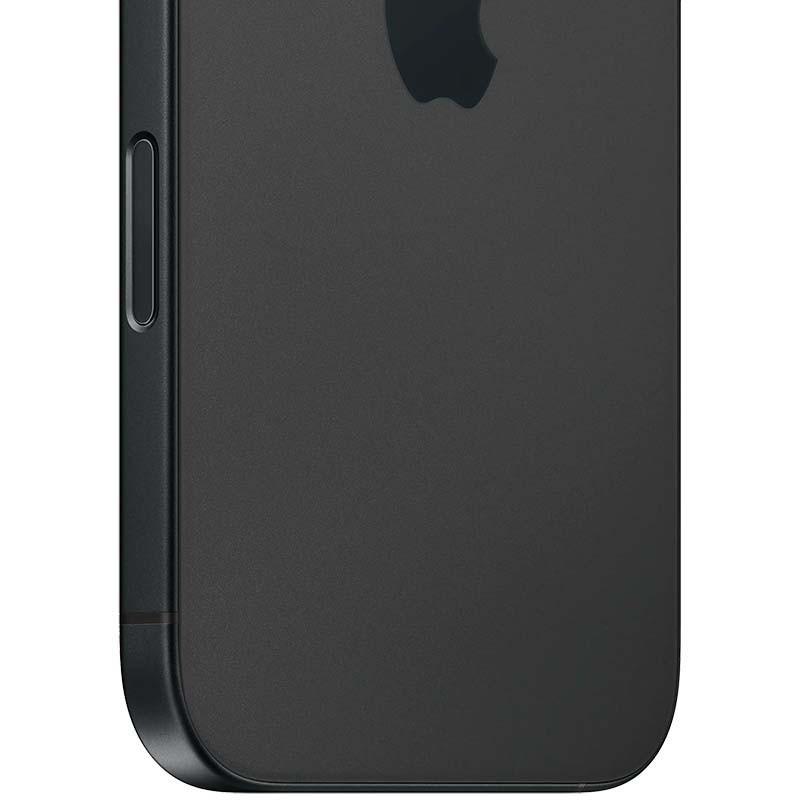 Lateral do iPhone 16 256 GB Preto Espacial recondicionado, acabamento fosco premium, bordas retas em alumínio e botão lateral discreto.