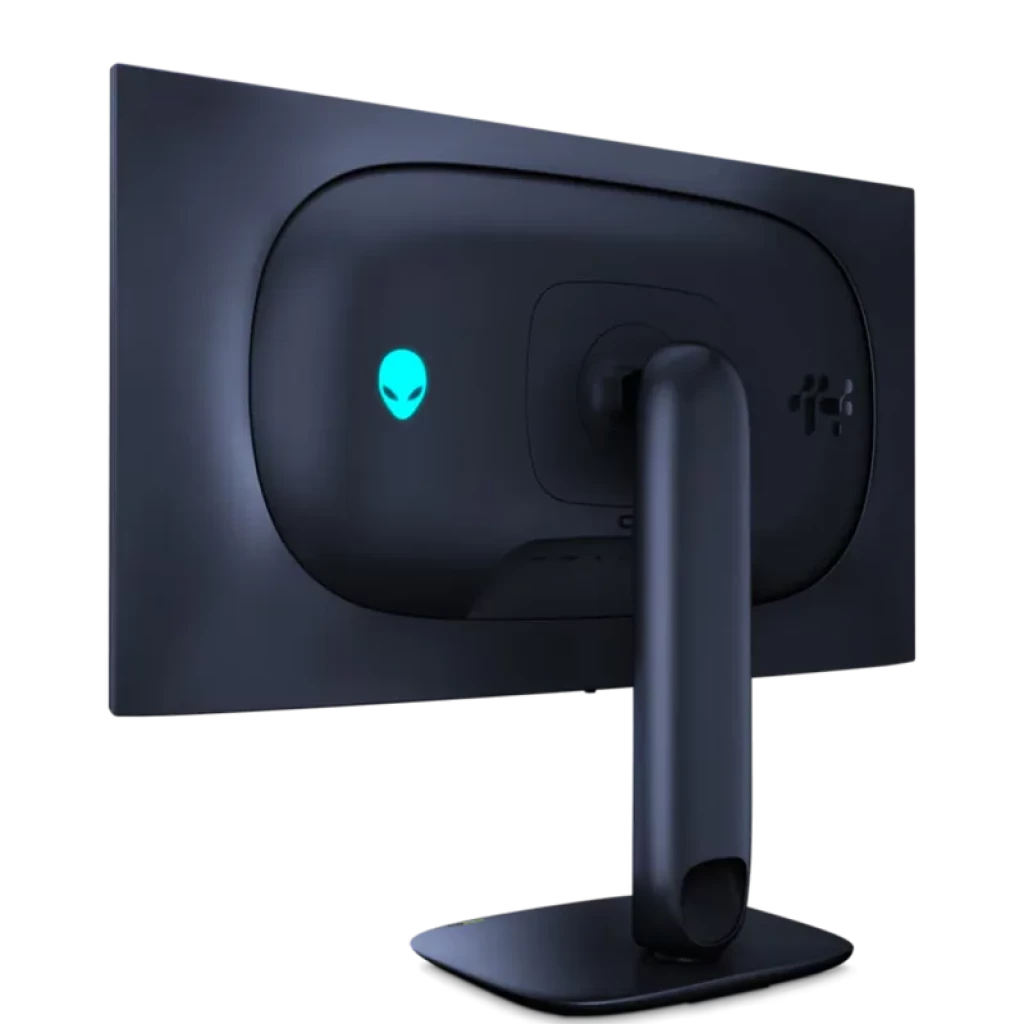 DELL Alienware AW2725Q 27 pulgadas 4K QD‑OLED 240 Hz con trasera negra, logo alien iluminado en cian y soporte robusto central ajustable
