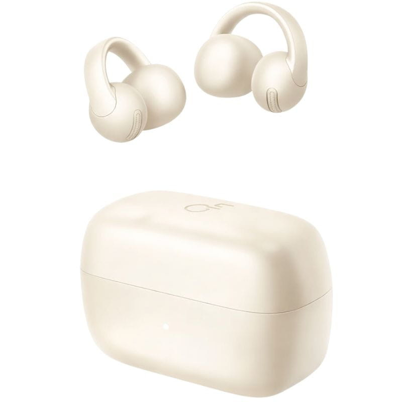 Soundcore C50i Blanco auriculares abiertos de clip con diseño ergonómico tipo aro, acabado mate marfil y estuche de carga compacto con LED indicador