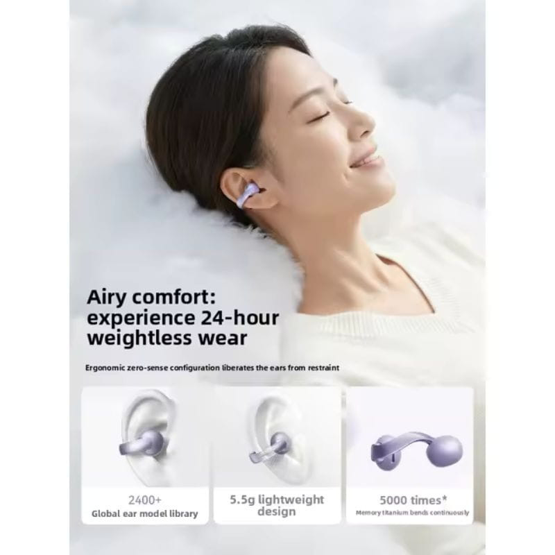 Soundcore C50i Blanco, auriculares abiertos de clip ultraligeros 5,5 g, diseño ergonómico sin presión, almohadilla memoria titanio, uso 24 h cómodo