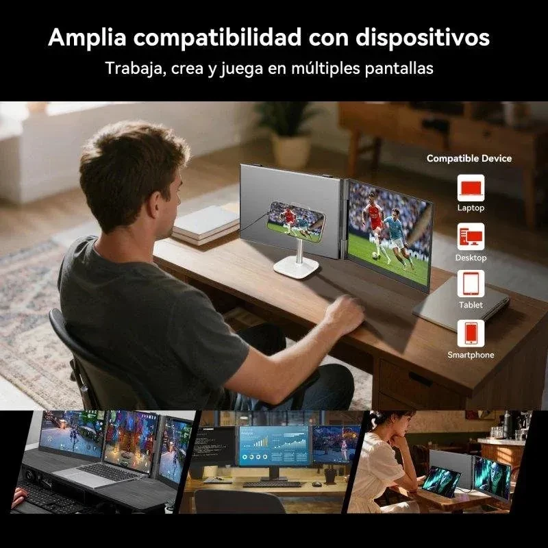 Blackview DCM6 monitor portátil duplo 14 pol Full HD IPS, suporte em alumínio, duas telas lado a lado, conexão dual USB-C, ideal para laptop e desktop