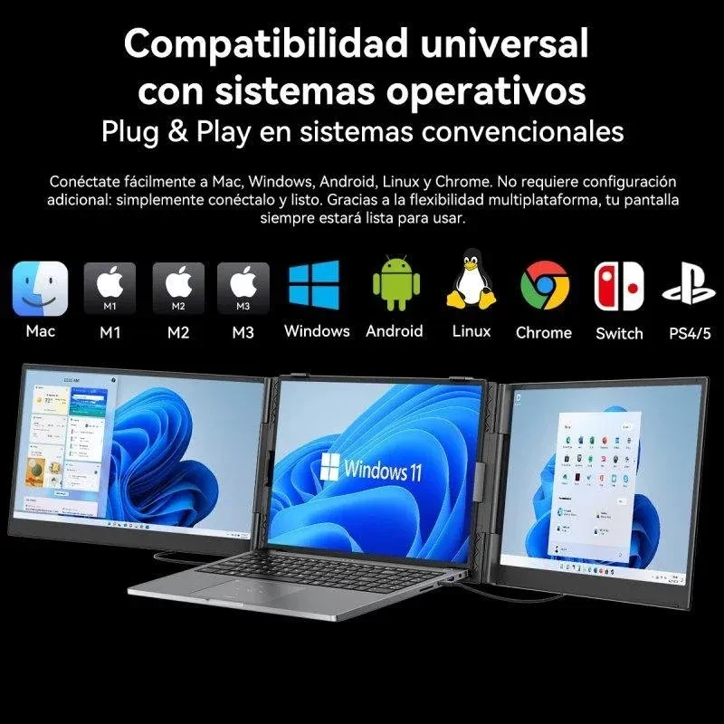 Blackview DCM6 monitor portátil duplo 14 pol Full HD IPS, duas telas laterais, suporte em alumínio, duas portas USB-C, compatível com Mac, Windows e Android