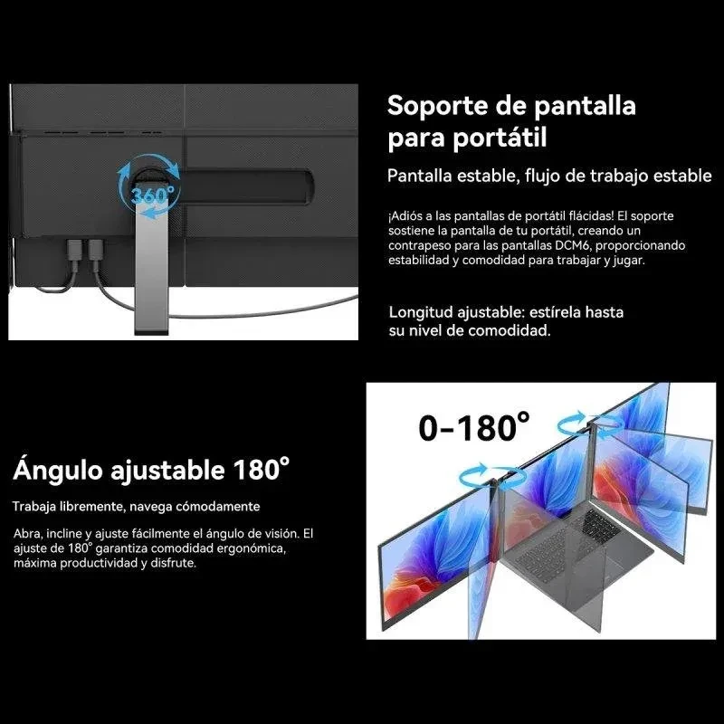 Monitor portátil duplo Blackview DCM6 14" FullHD IPS com suporte em alumínio, duas telas laterais, ângulo ajustável 0–180°, duplo USB‑C, montagem