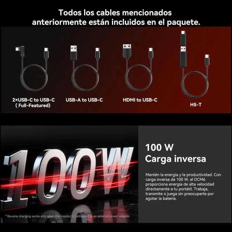 Cabo USB-C para USB-C full-featured, cabo USB-A para USB-C, cabo HDMI para USB-C e H5-T, todos inclusos. Suporte a carga reversa de 100 W.