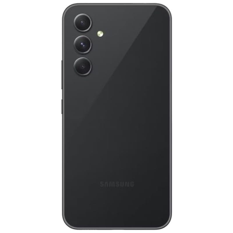 Samsung Galaxy A54 5G grafite recondicionado premium, traseira em preto fosco com três câmeras verticais e flash, acabamento elegante e minimalista