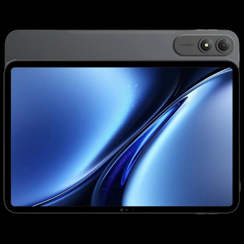 Tablet Blackview Oscal Pad 200 cinza com tela grande de bordas finas, câmera dupla traseira com módulo elevado e acabamento fosco elegante