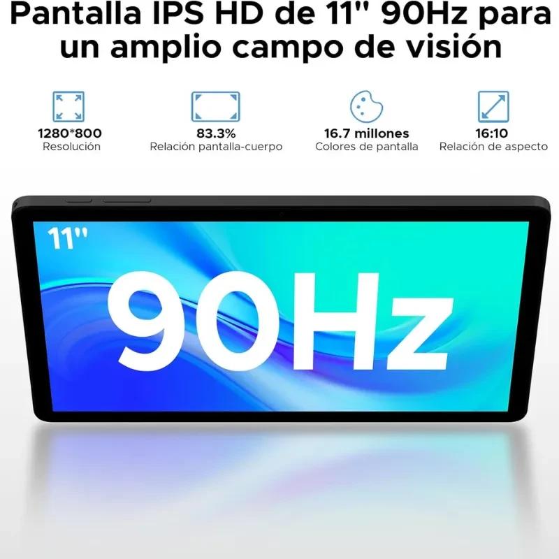 Tableta Doogee Tab A9 Pro+ gris con pantalla IPS HD de 11 pulgadas 90Hz biseles delgados relación 16:10 resolución 1280x800 colores vivos