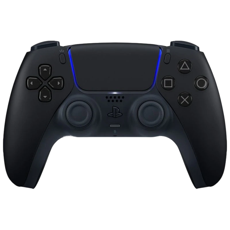 Gamepad Sony DualSense v3 Midnight Black para PS5, color negro mate, barras LED azules, panel táctil central, botones clásicos y sticks simétricos