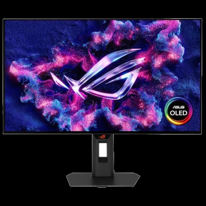 Monitor ASUS ROG Strix XG27AQWMG 27 QHD WOLED com moldura fina, logotipo ROG iluminado e base ajustável; painel 280Hz FreeSync para jogos fluidos