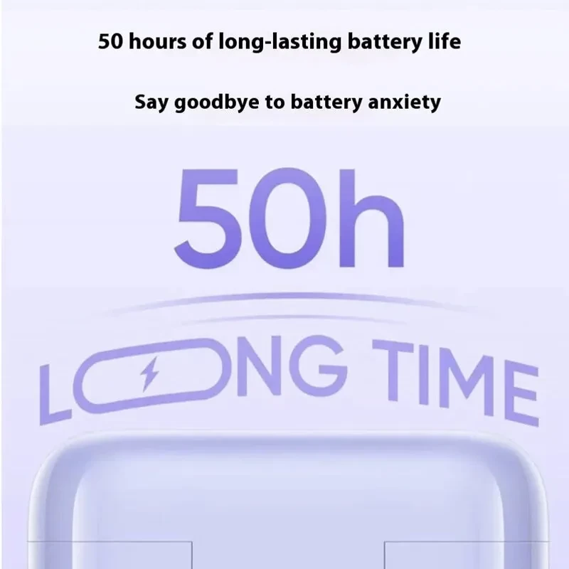 Realme Buds T200 ANC Púrpura con estuche púrpura, resaltan 50 h de batería y carga rápida, diseño compacto y moderno con texto LONG TIME en color lila