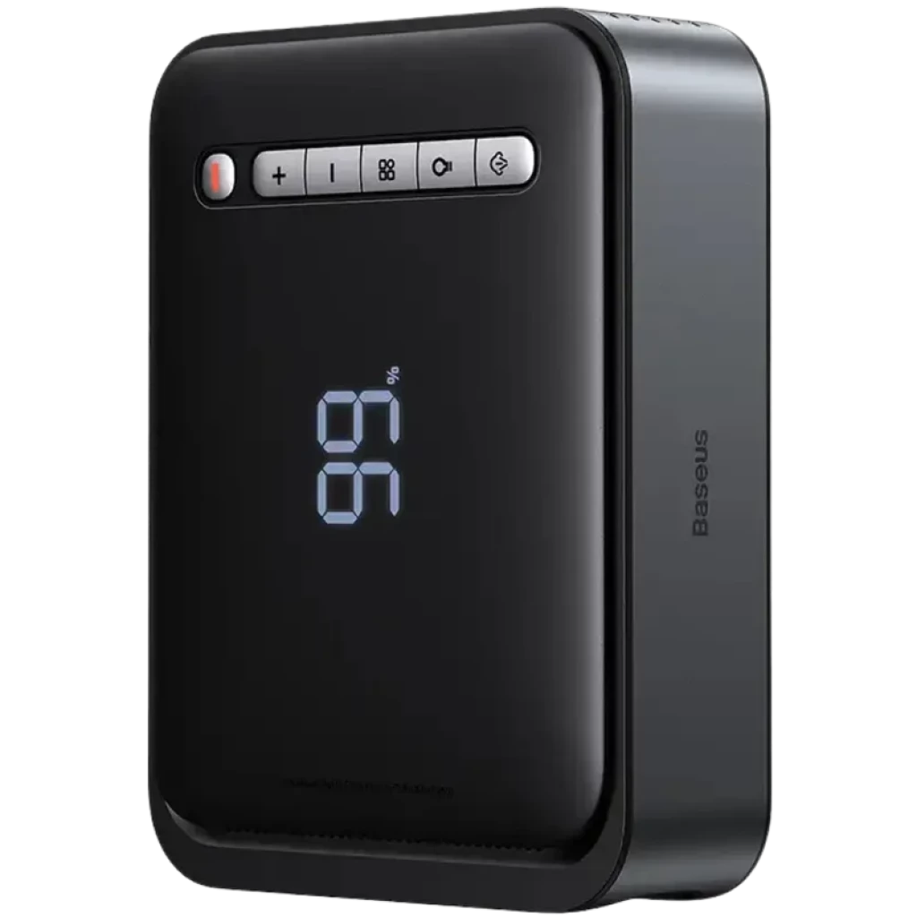 Baseus Super Energy Car Jump Starter 8000 mAh 1000 A con pantalla LED de porcentaje, botones superiores y cuerpo negro compacto con borde gris