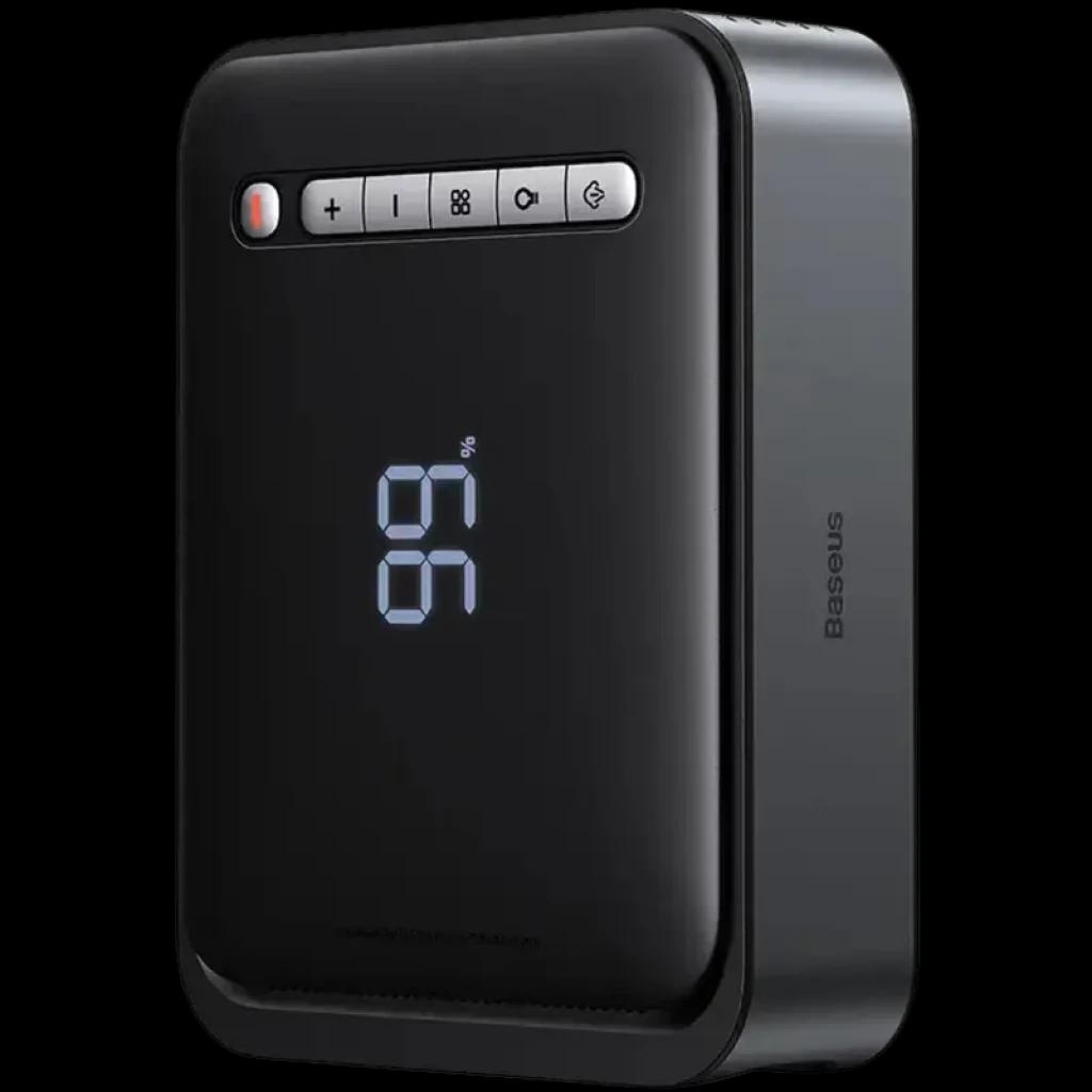 Baseus Super Energy Car Jump Starter 8000 mAh 1000 A con pantalla LED de porcentaje, botones superiores y cuerpo negro compacto con borde gris