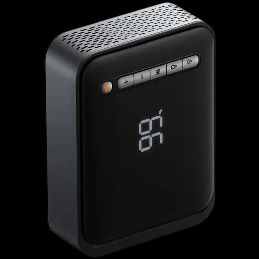 Baseus Super Energy Car Jump Starter 8000 mAh 1000 A con pantalla LED frontal, botones superiores y carcasa negra compacta; power bank y compresor 2 en 1