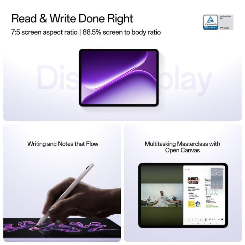 Tablet Oneplus Pad Go 2 lavanda de 12,1 pulgadas, biseles finos y pantalla 7:5; admite lápiz para escritura fluida y multitarea con vista dividida