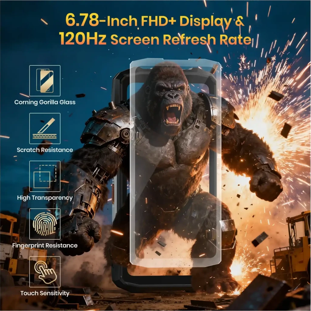 Protector de pantalla para Fossibot F113: vidrio Corning Gorilla, FHD+ 6.78 pulgadas, 120 Hz, alta transparencia, antirrayas, antihuellas y tacto sensible