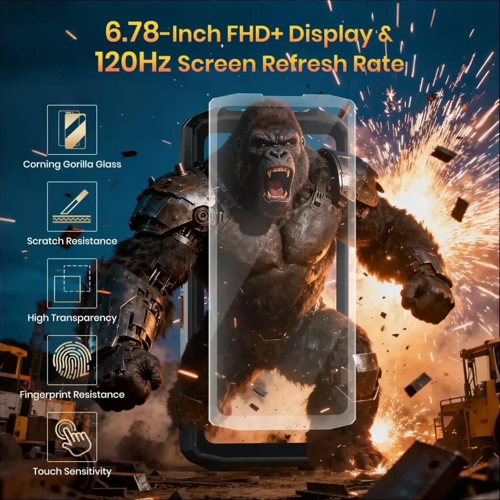 Protector de pantalla para Fossibot F113: vidrio Corning Gorilla, FHD+ 6.78 pulgadas, 120 Hz, alta transparencia, antirrayas, antihuellas y tacto sensible